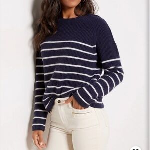 Evereve Campbell 100% Cashmere Navy and White Striped Sweater, Crew Neck, Sz XS
